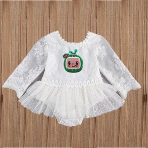 Cocomelon White Lace Long Sleeve Easter Girl Outfit Clothes Dress Romper